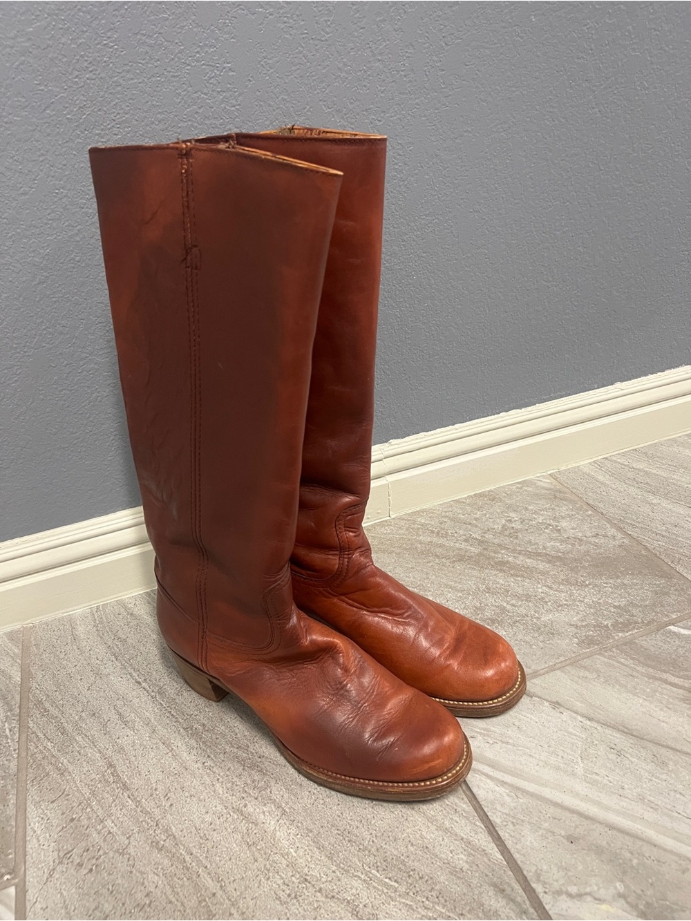 Vintage Black Label - 1970s - Frye Tall Leather Riding Boots - Chestnut Brown